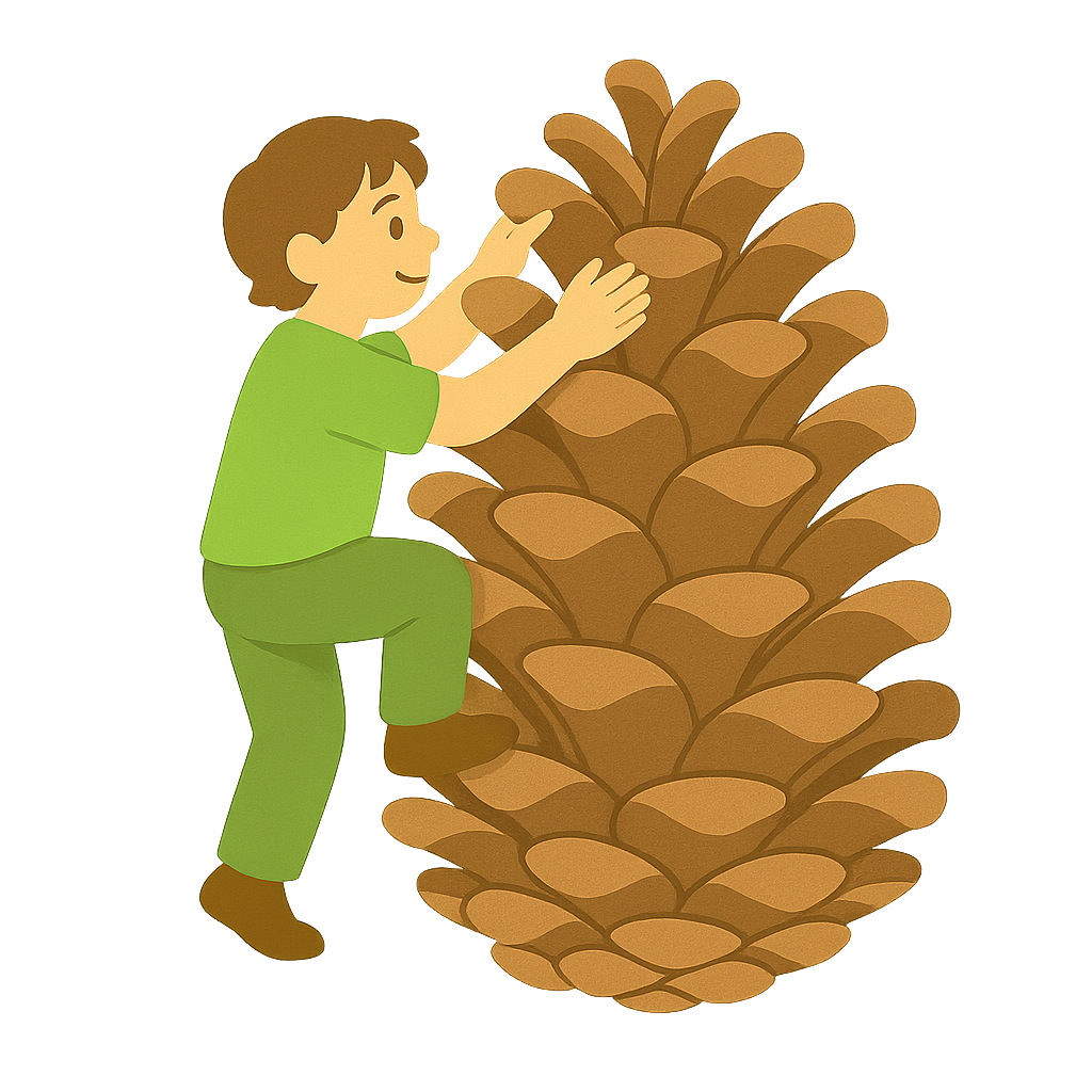 거대한 솔방울을 타고있는 모습