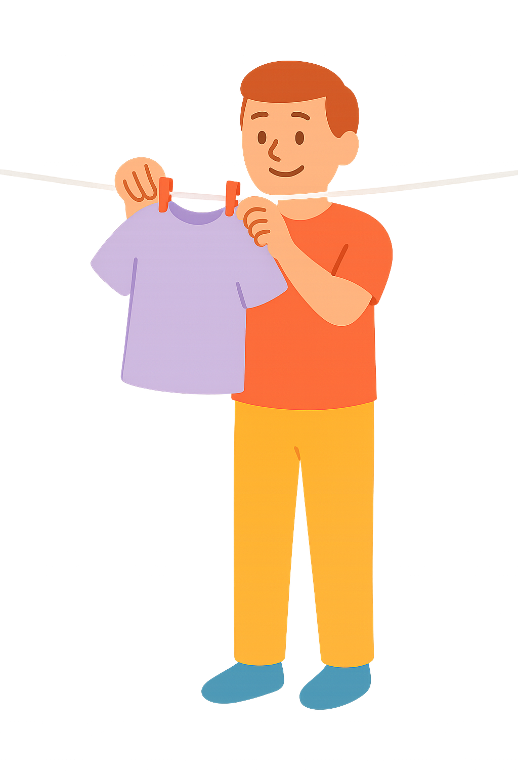 빨래줄에 옷을 집게로 고정하는모습