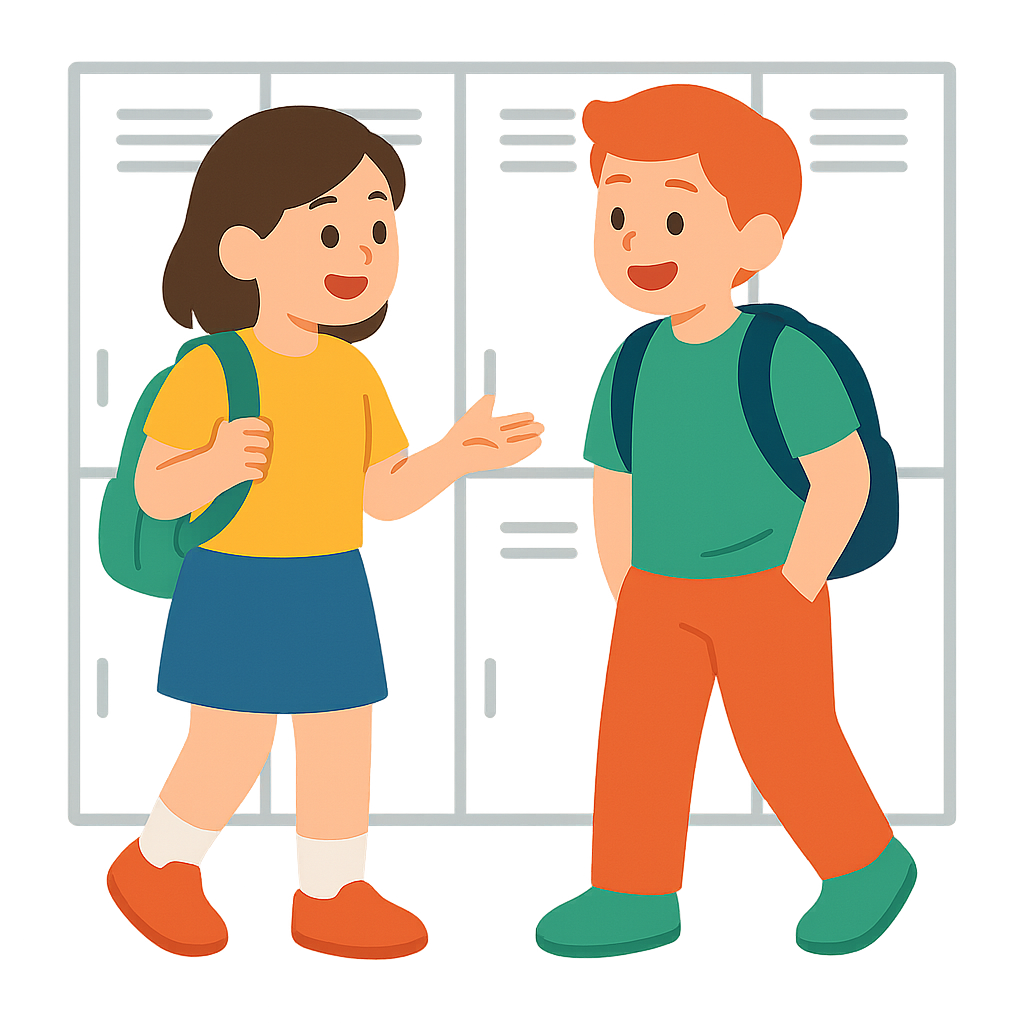 사물함앞에서 잡담하는 모습