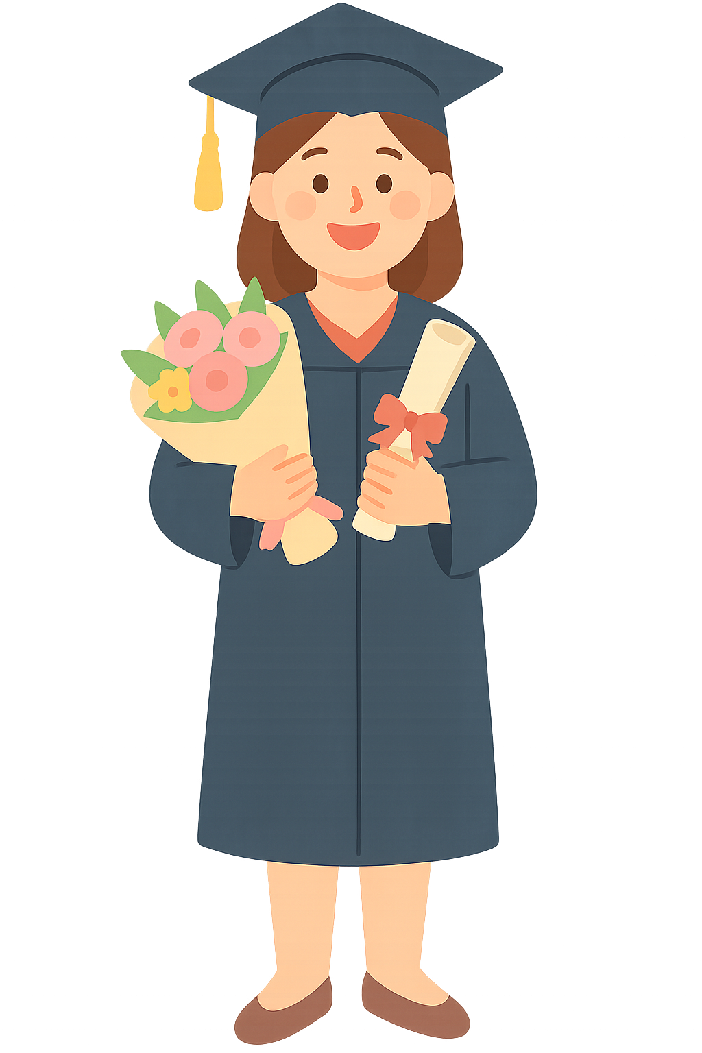 졸업장과 꽃다발들고 사진찍기