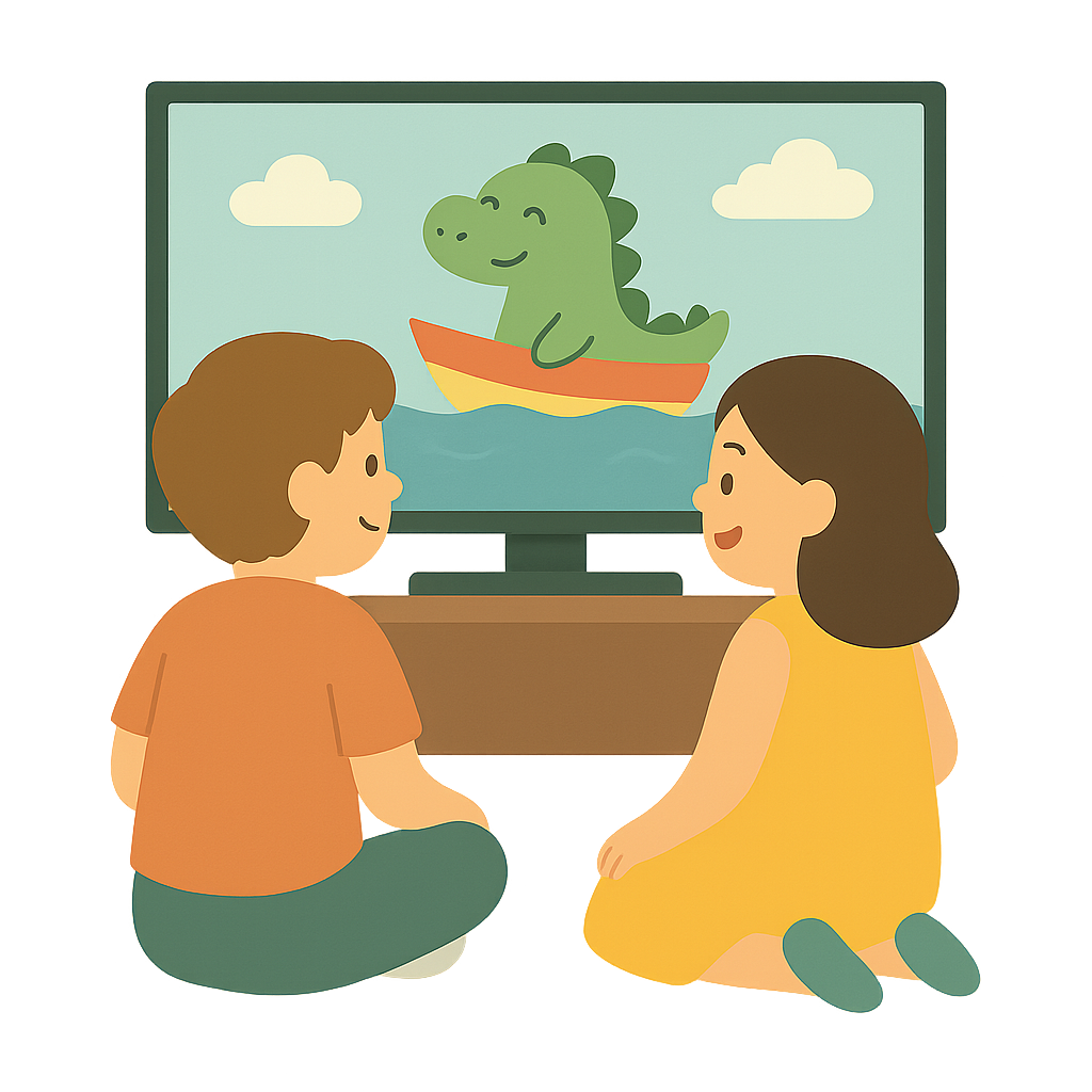 두 친구가 TV보는 모습