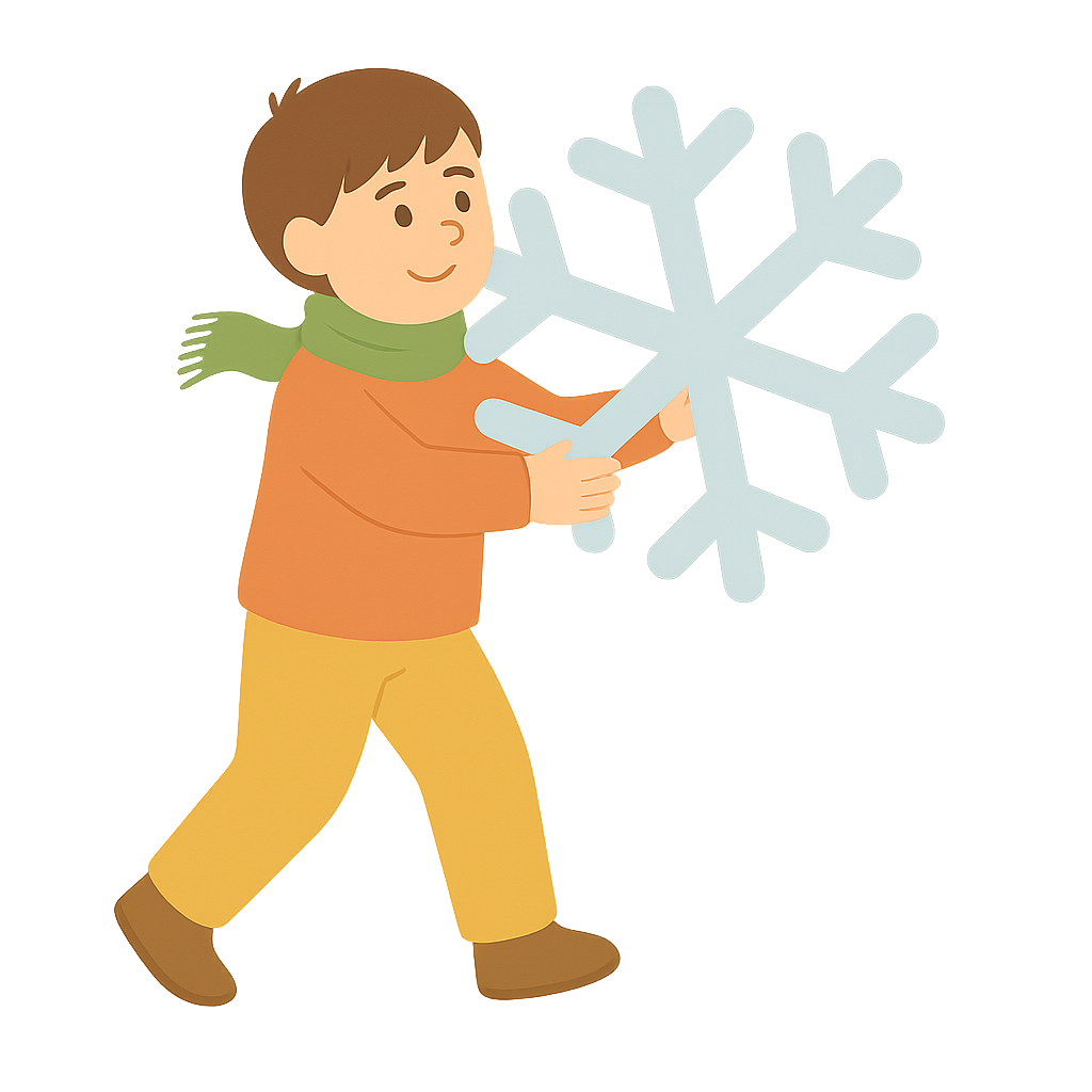 거대한 눈송이를 든 아이