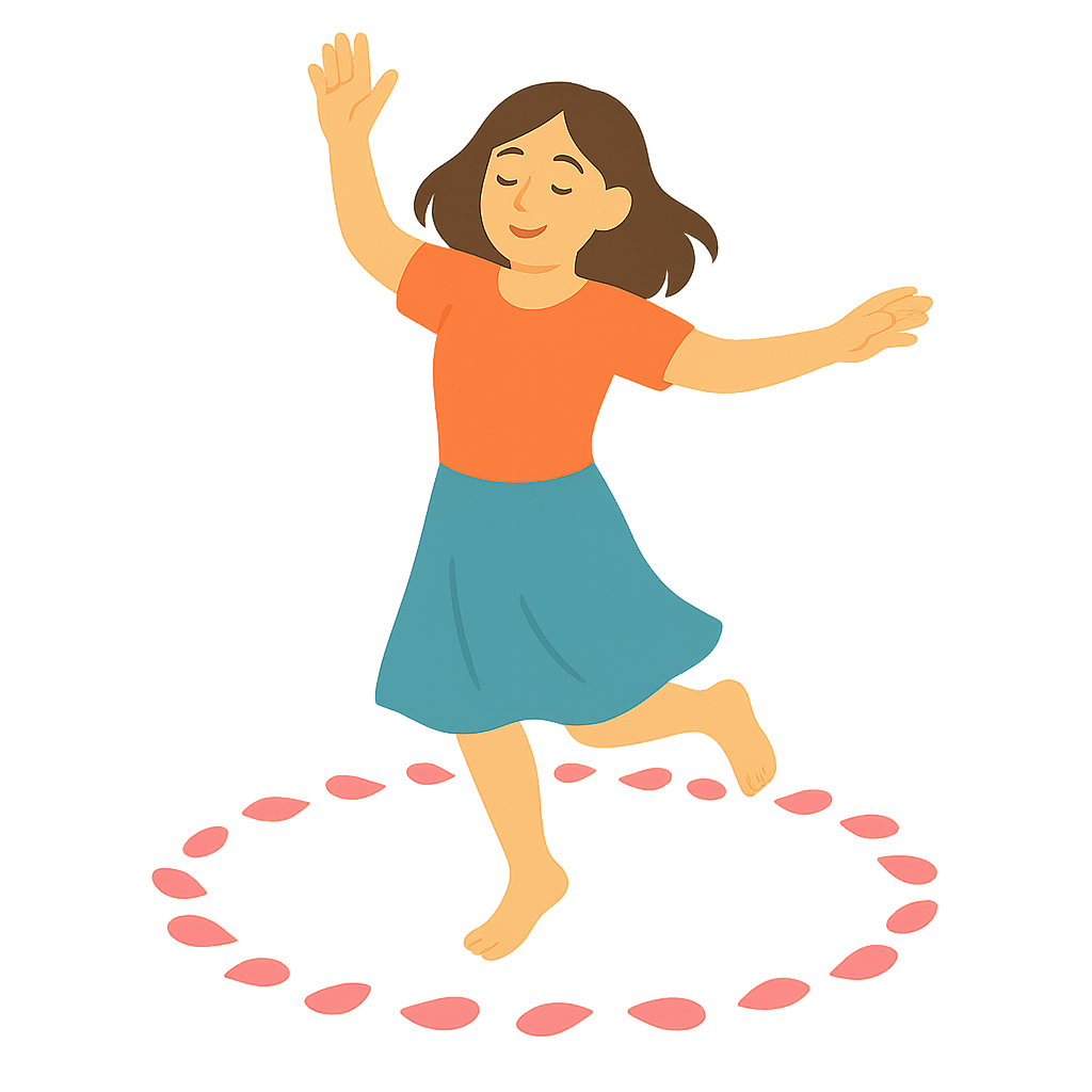 꽃잎 원안에서 춤추는 모습