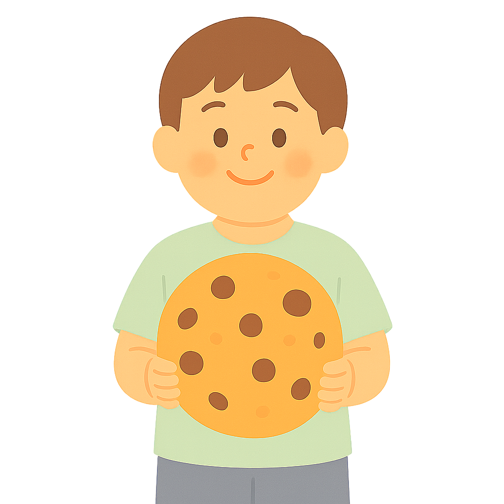 커다란 칩쿠키를 들고있는 아이