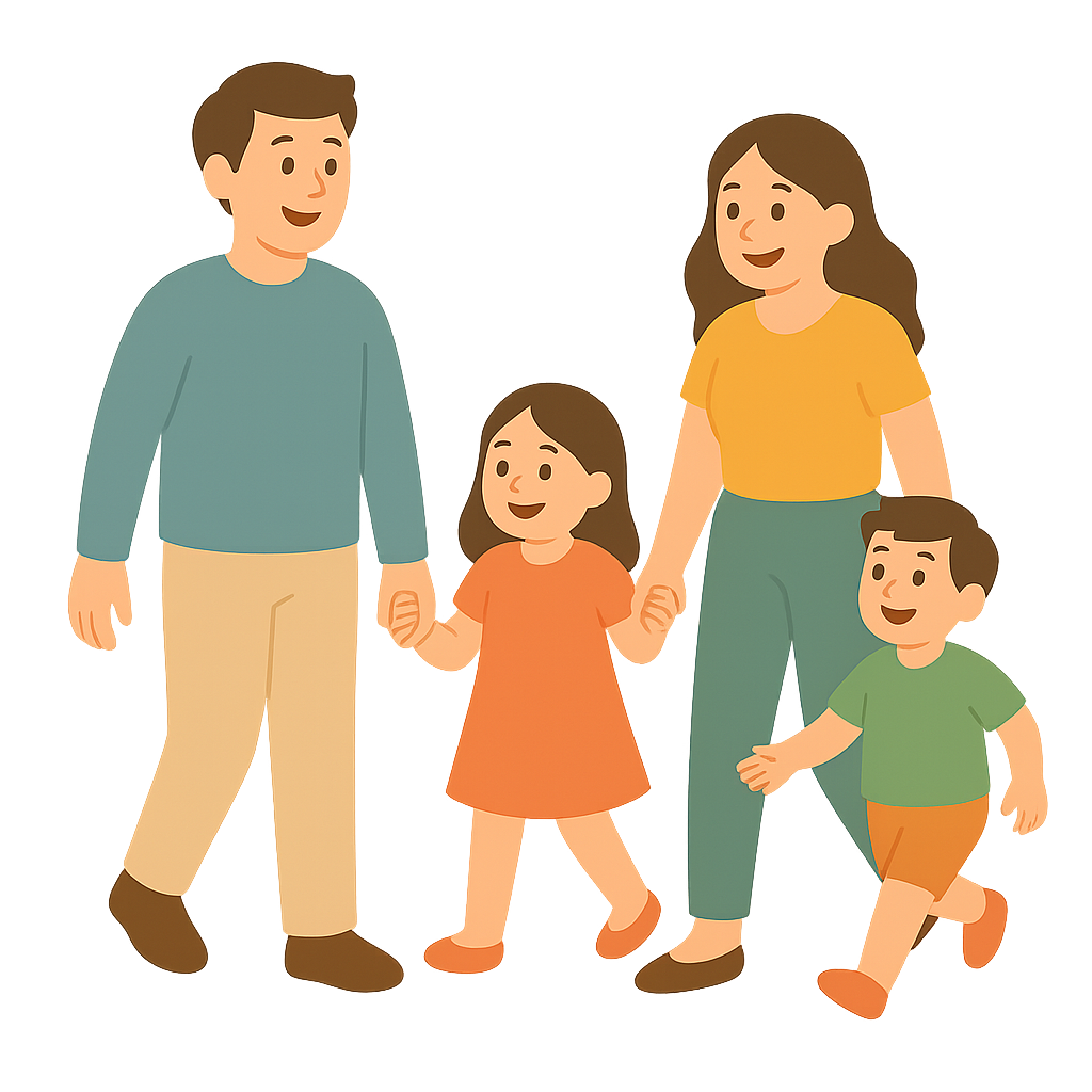 가족이 손잡고 산책하는모습