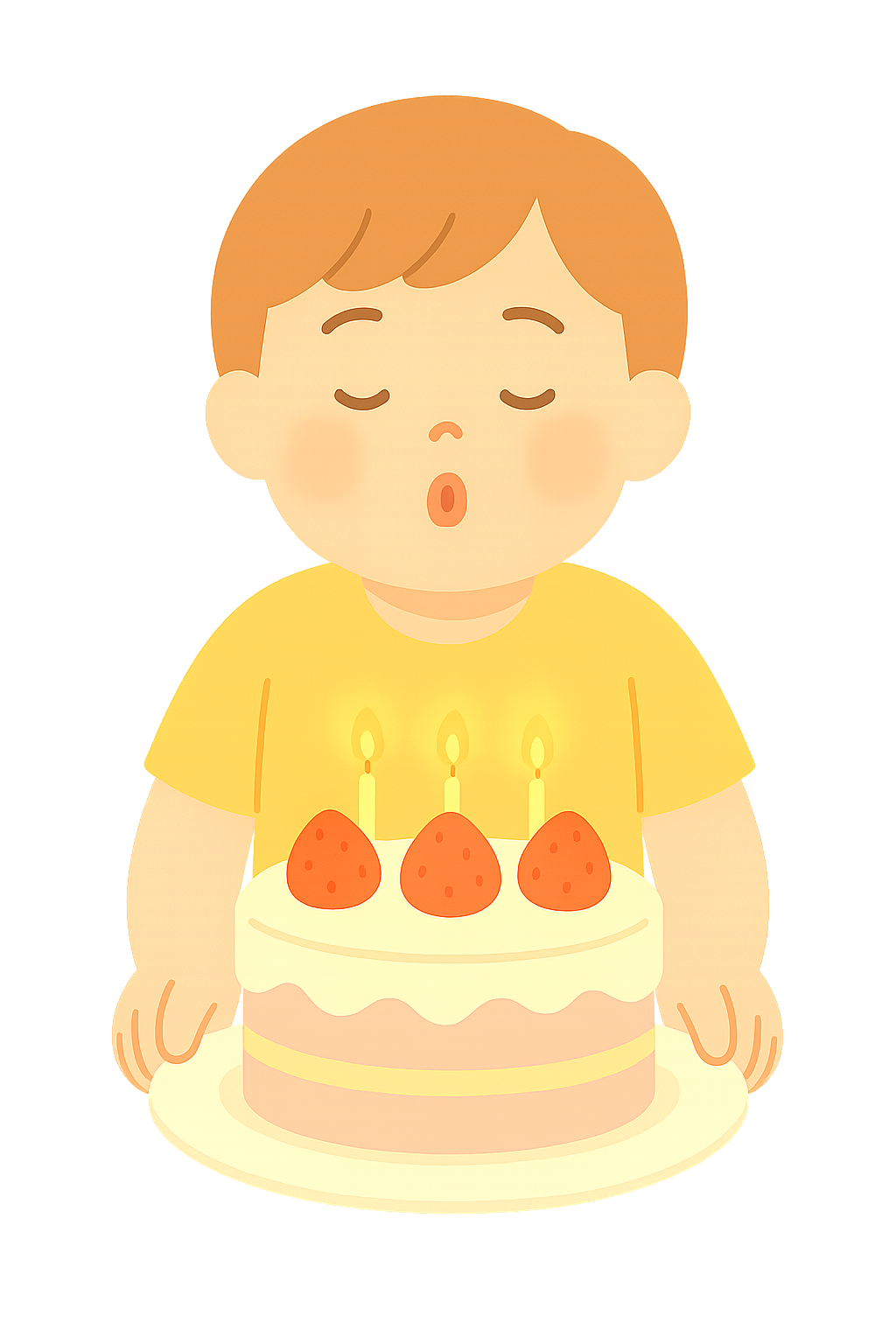 딸기케익 촛불 불고있는 아이