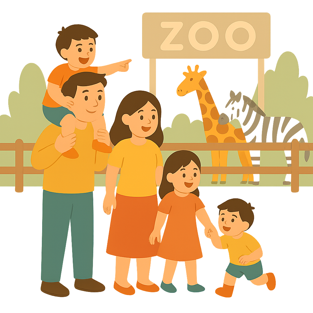 동물원에 놀러간 가족들