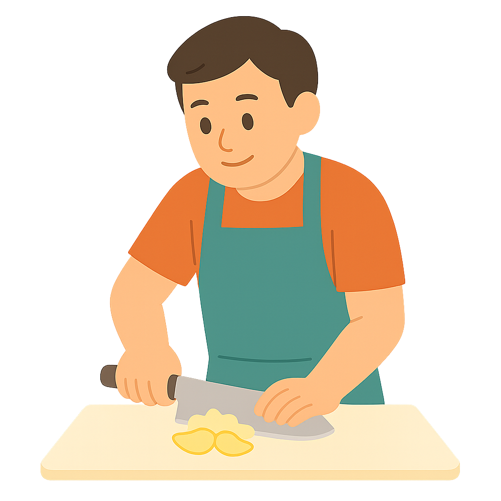 칼로 마늘 으깨는모습