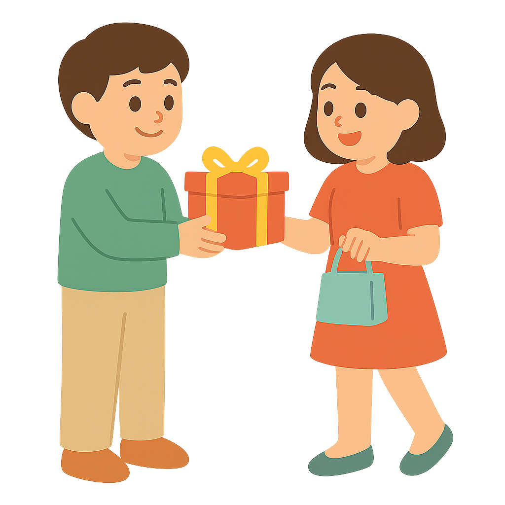 친구에게 선물주는 모습