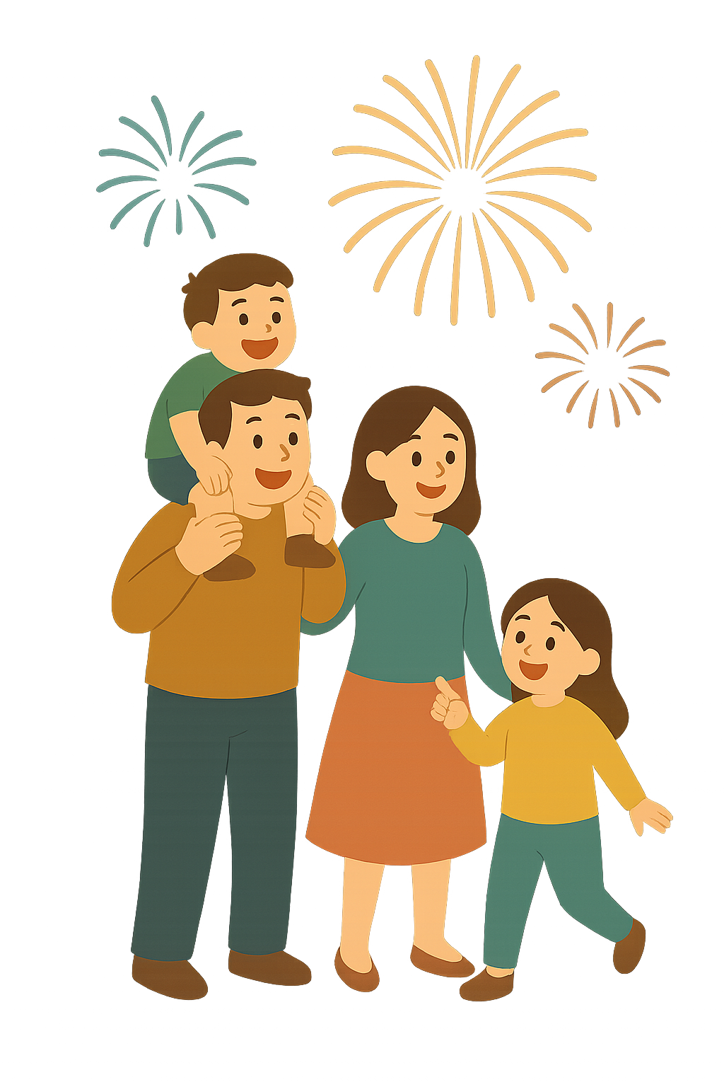 가족이 불꽃놀이를 즐기는 모습