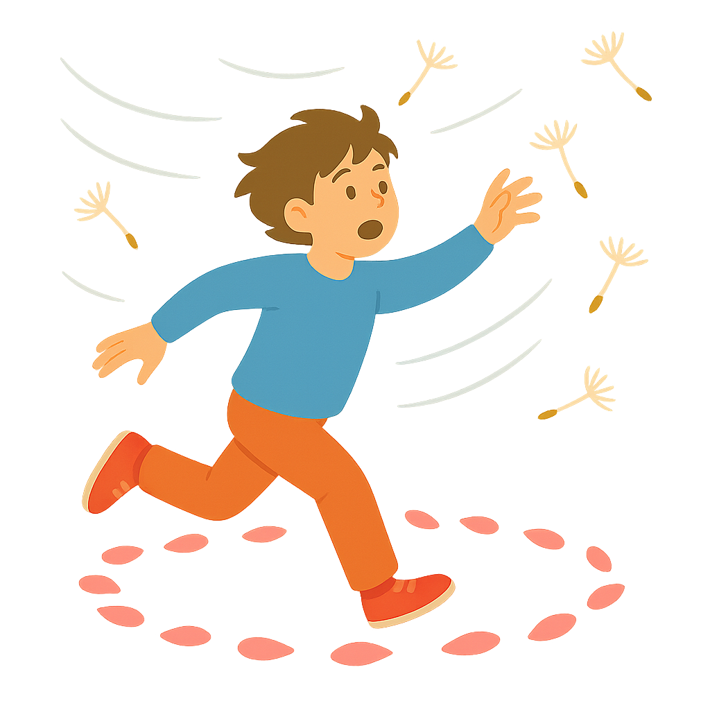 날아가는 민들레홀씨 쫒는모습