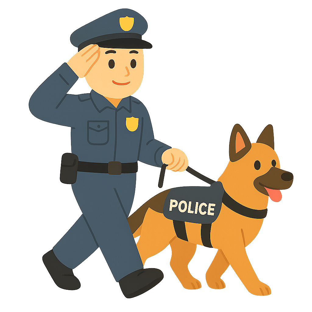 경찰견과 함께 걷는장면