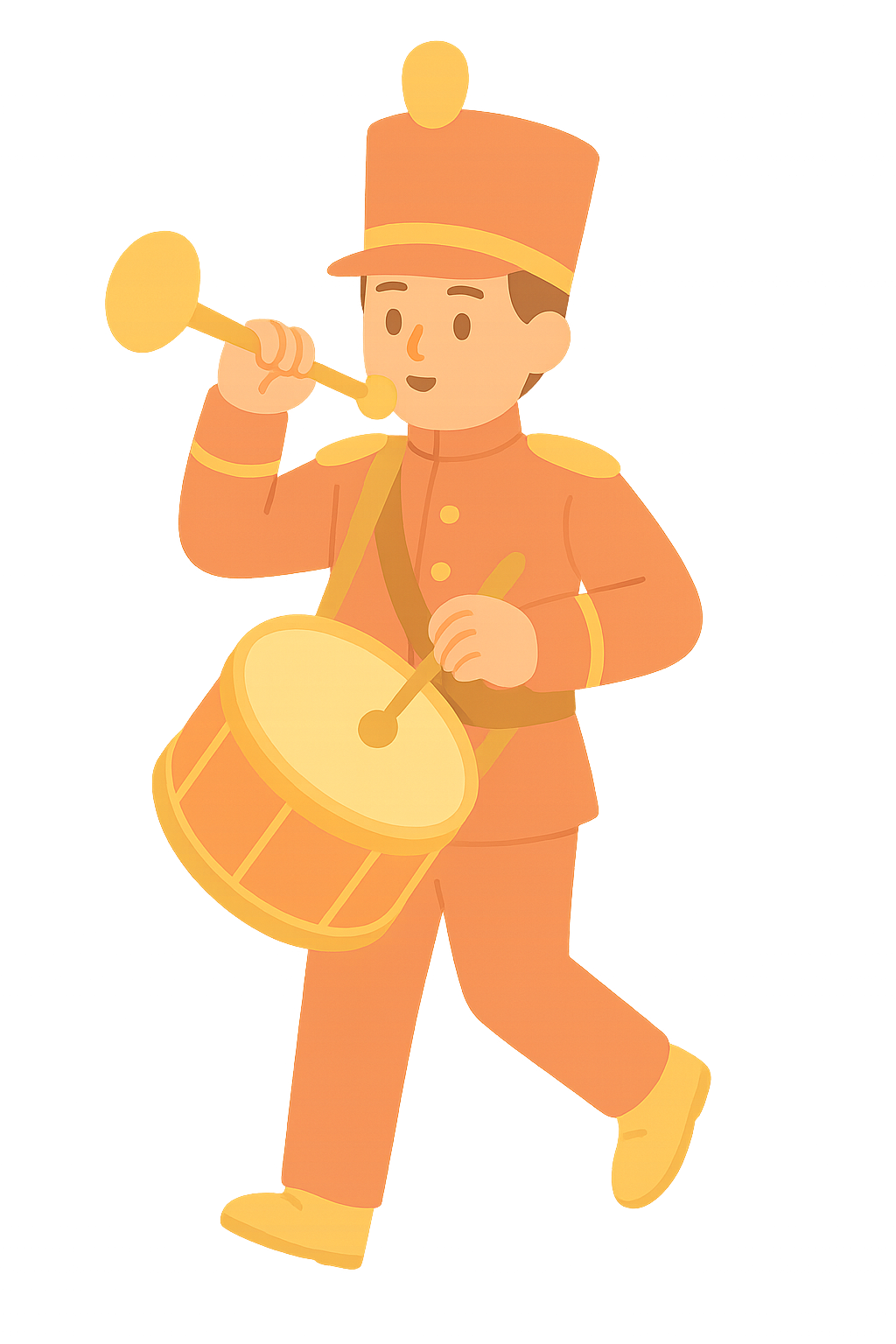 북을 매고 행진하는 군악대병사