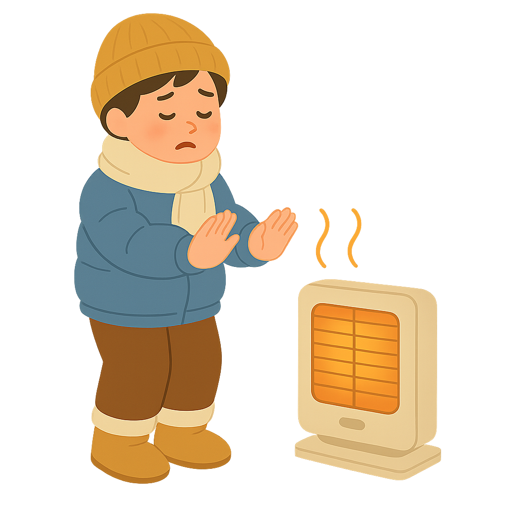 난로앞에서 손녹이는 모습