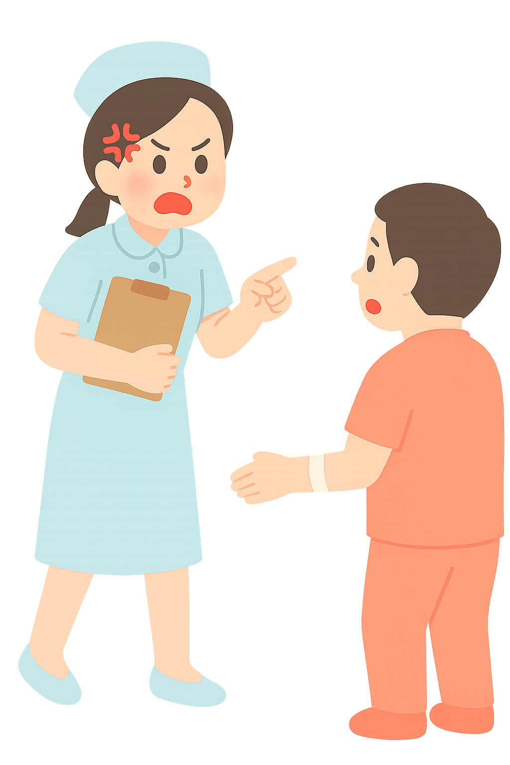 보호자에게 잘못된것을 말하는모습