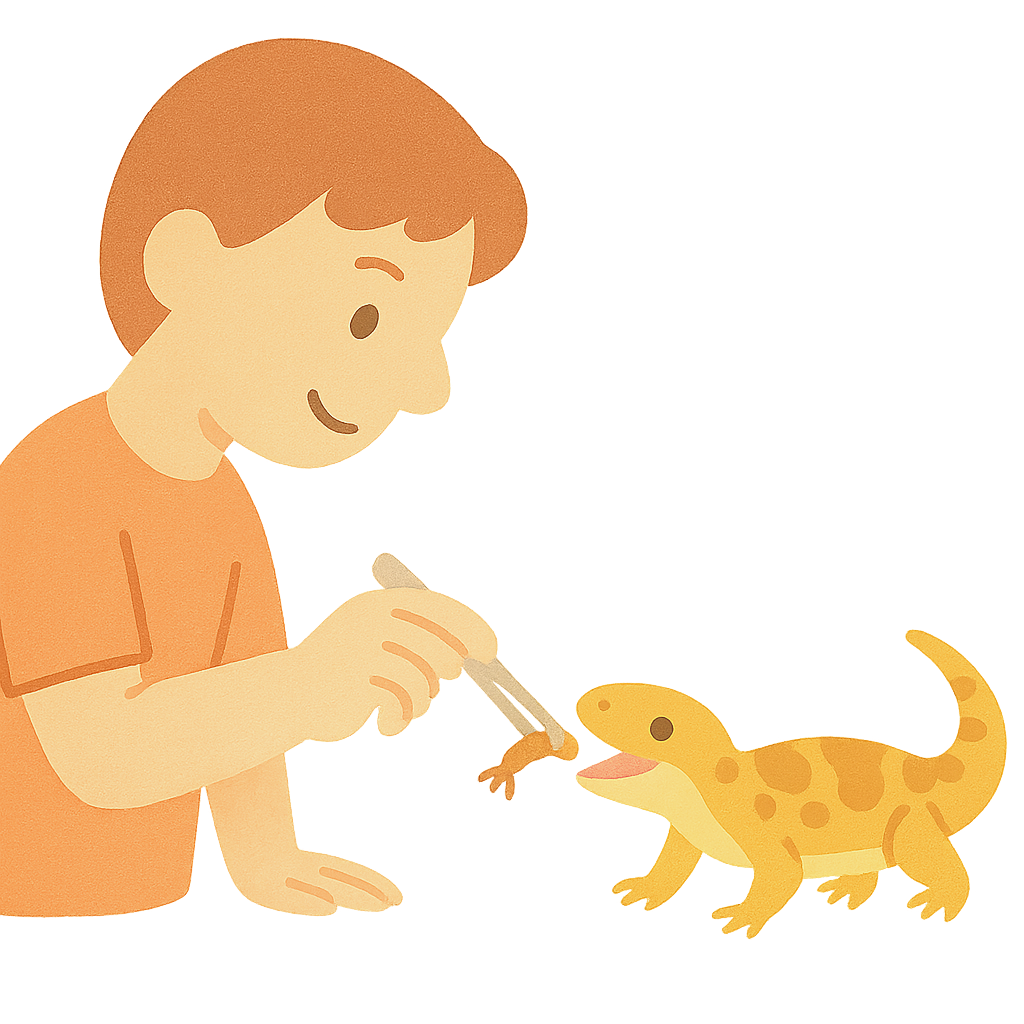 도마뱀에게 핀셋으로 벌레주기