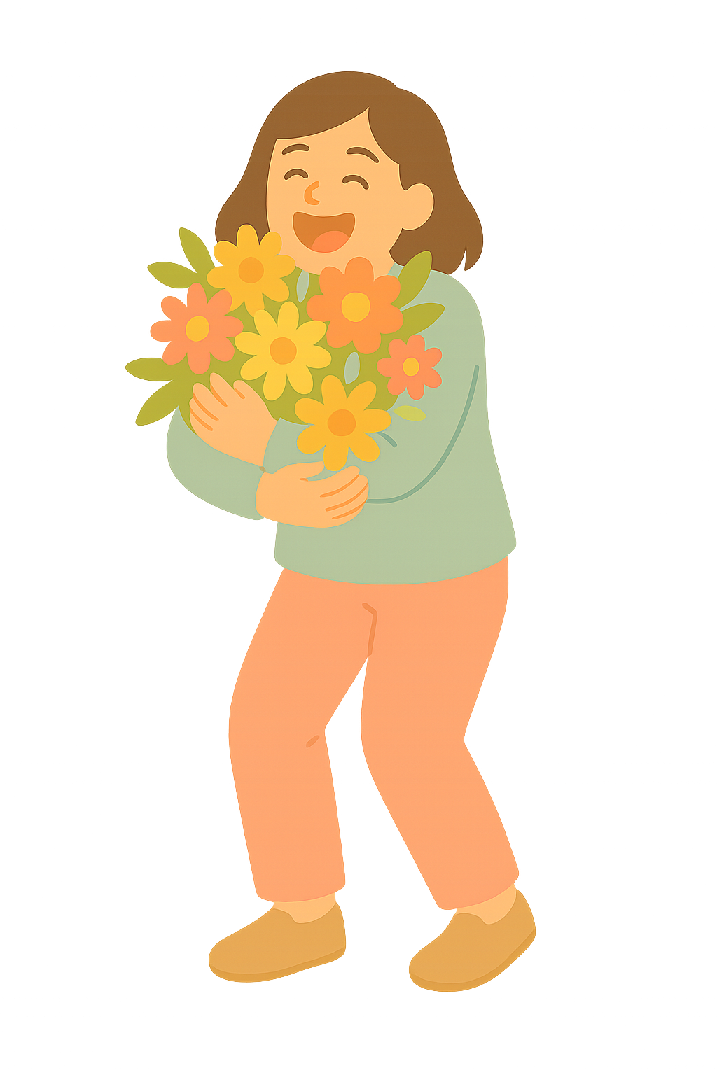 꽃더미를 껴안고 있는 모습