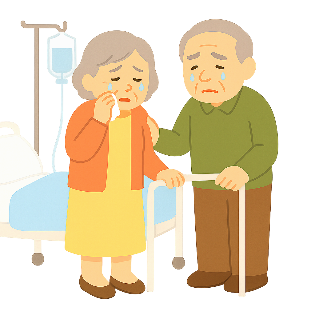 병문안 중 울먹이는 노부부