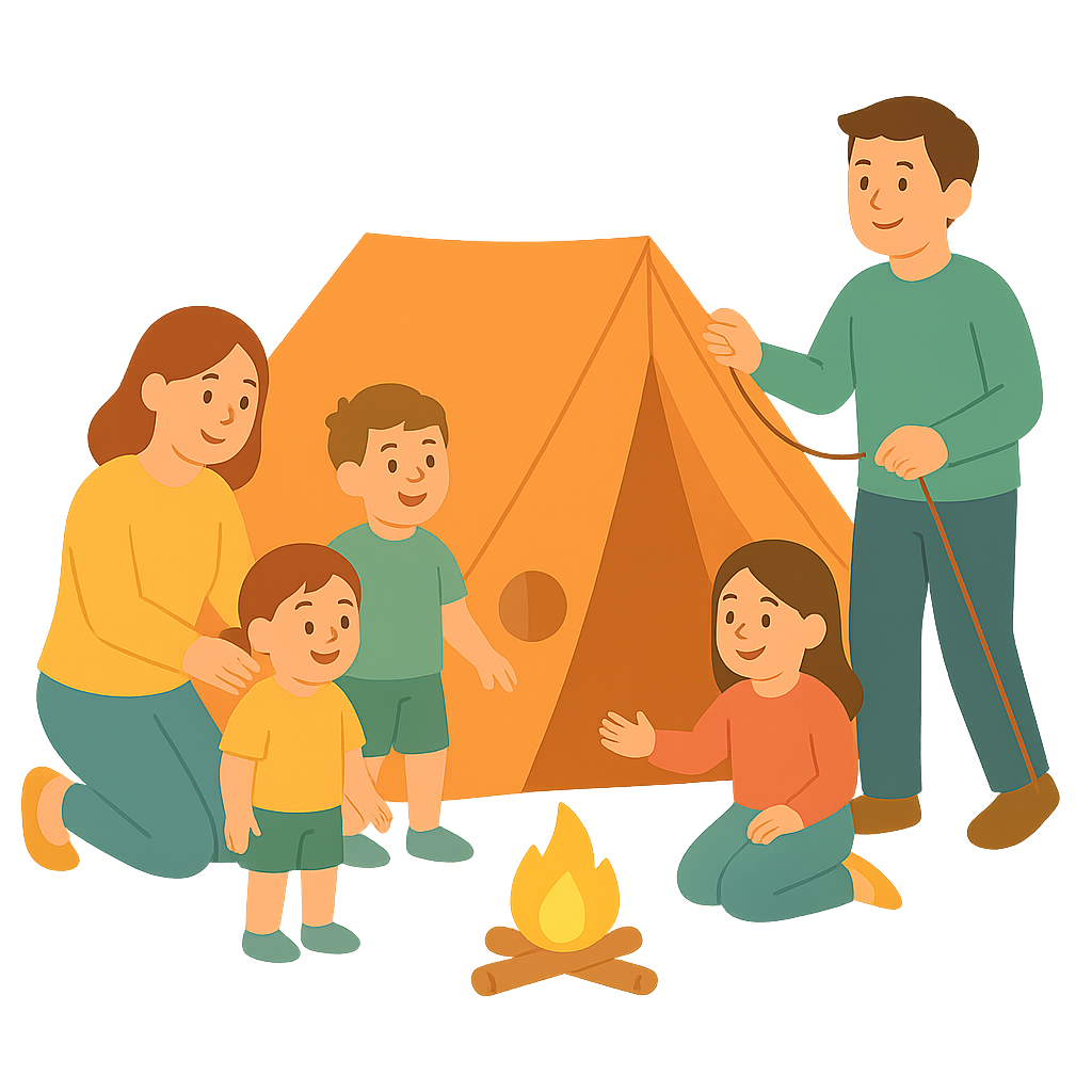 텐트치고 있는 가족들모습