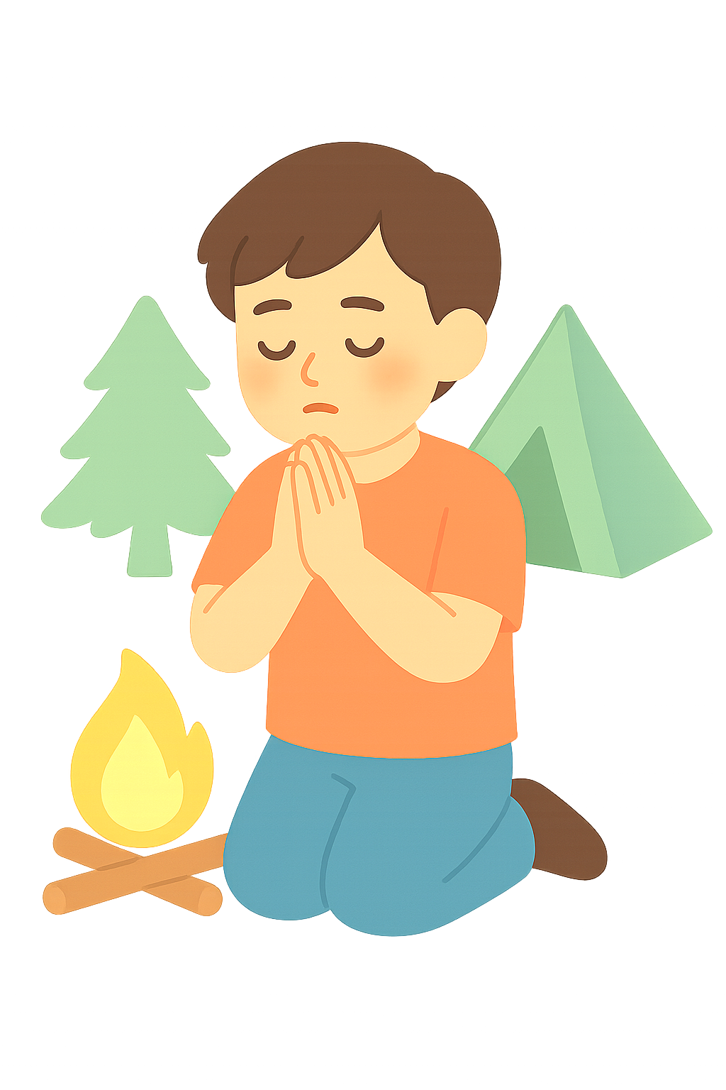 캠프에서 기도하는 모습