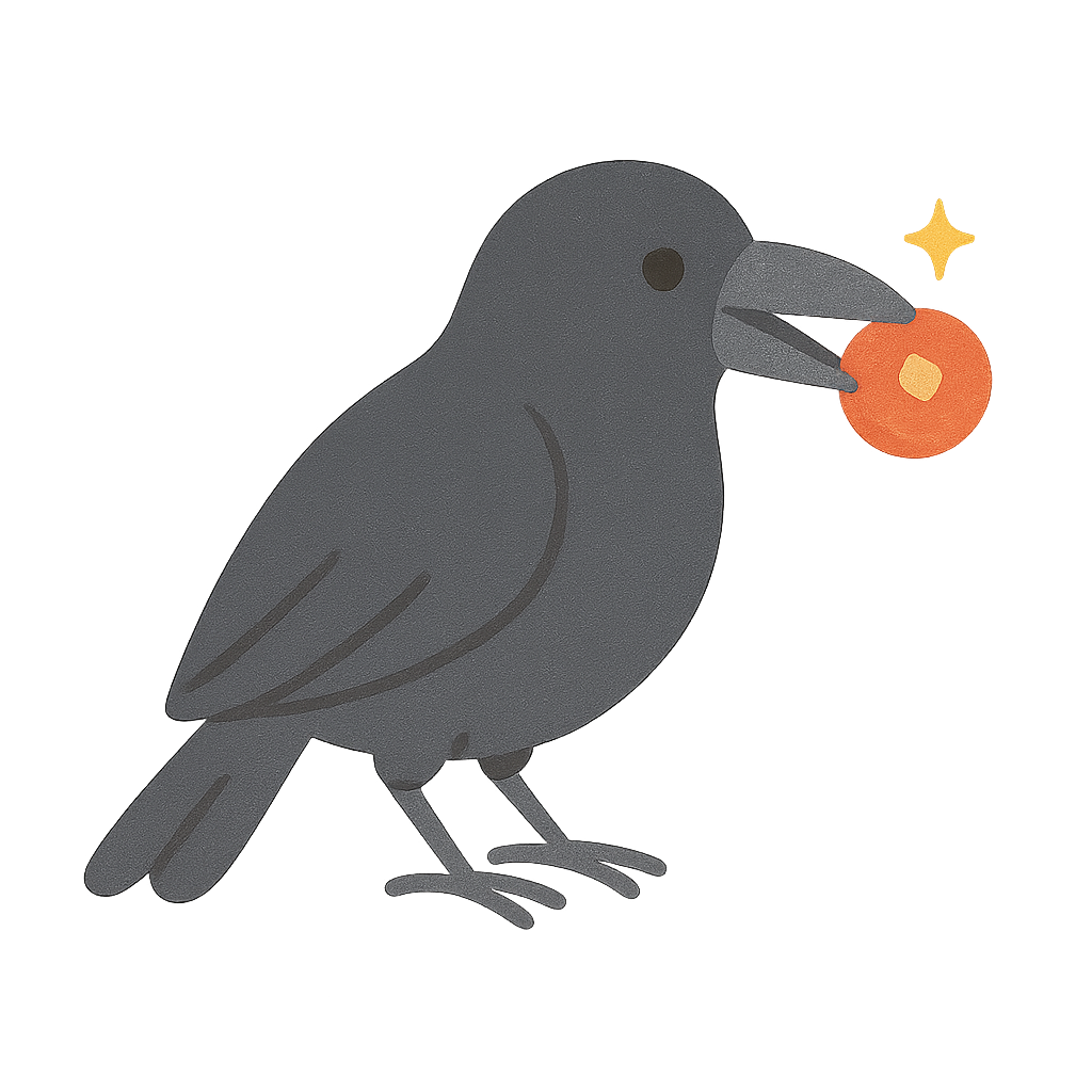 까마귀가 반짝이는 것을 물고있는모습