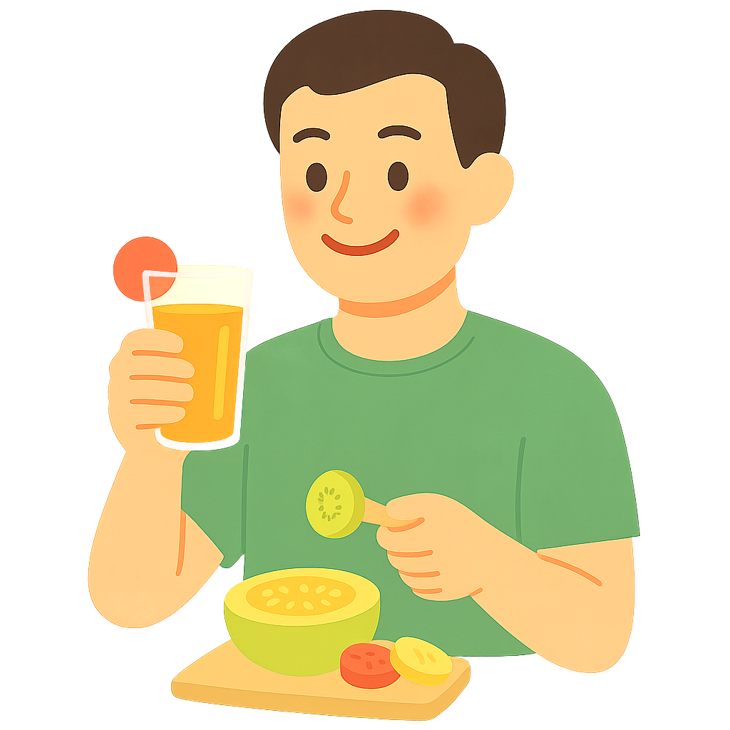 과일주스를 손에든 모습