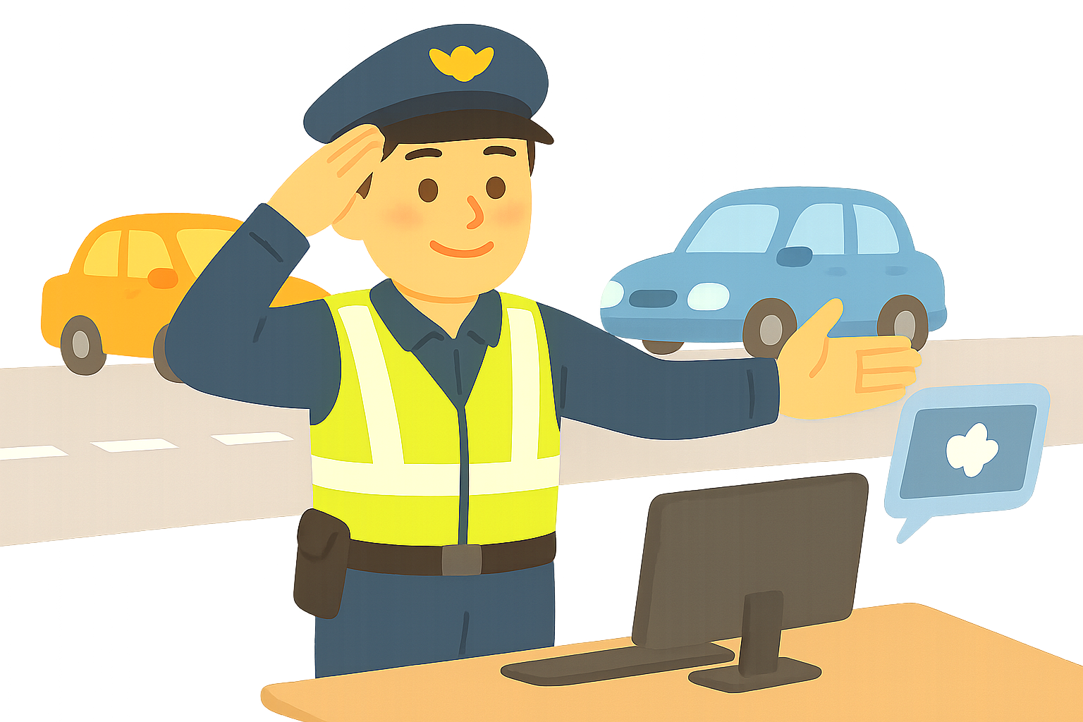 도로위 차량을 유도하는 교통경찰