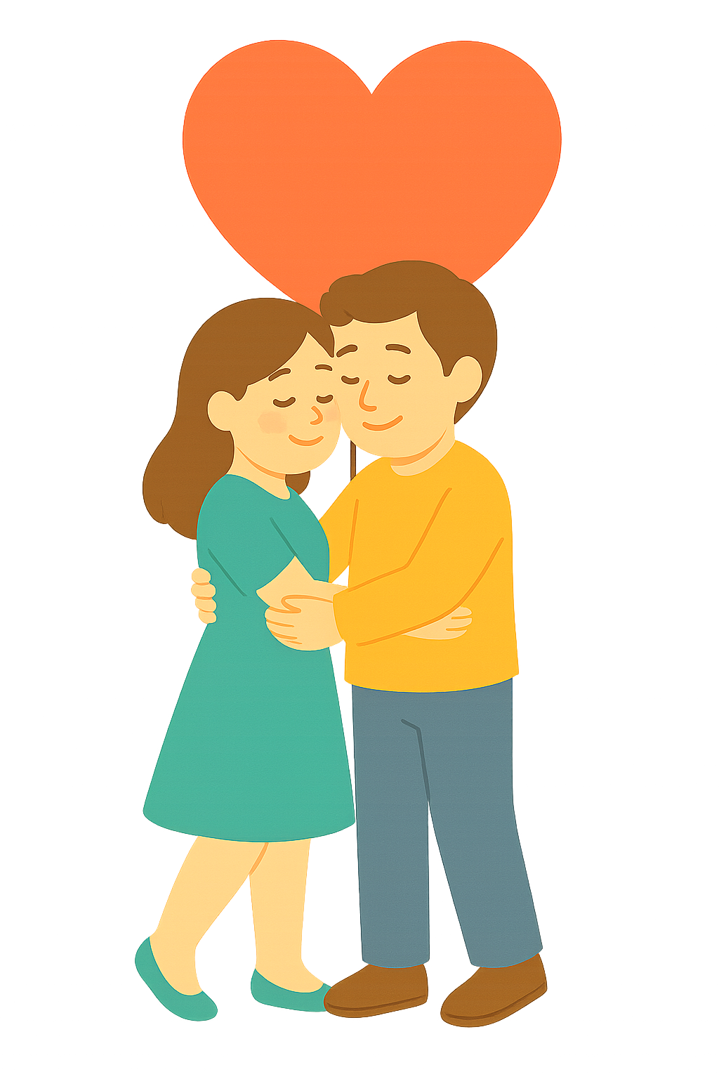 커다란 하트풍선 아래 포옹하는 커플