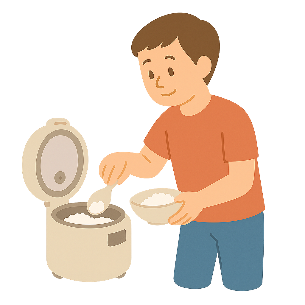 밥솥에서 밥푸는모습