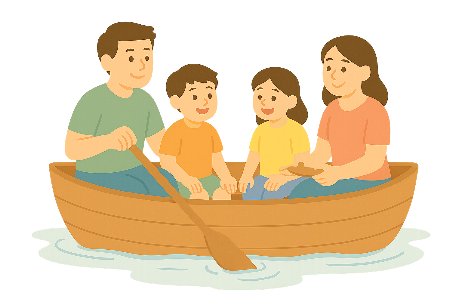 가족이 함께 보트타는 모습