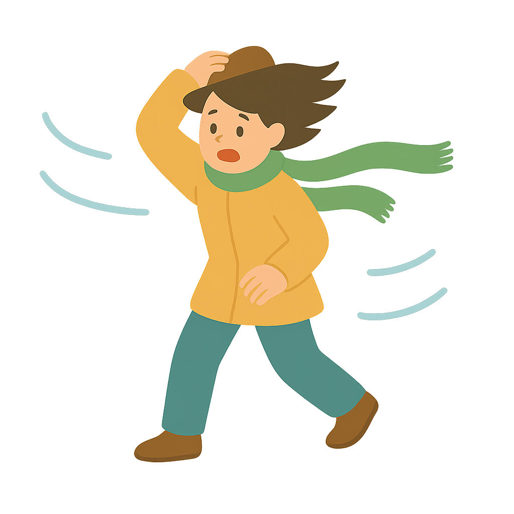 강풍에 모자붙잡는모습