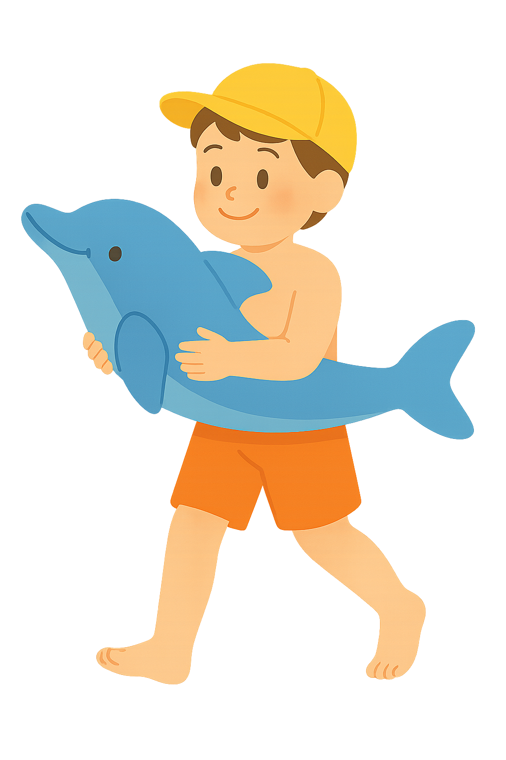 돌고래 튜브를 가지고있는 아이