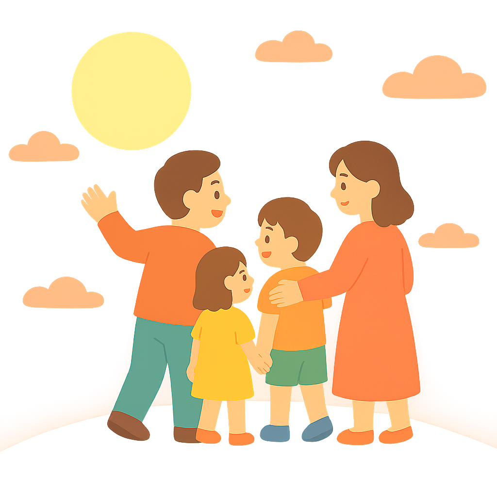 가족이 달맞이보는 모습