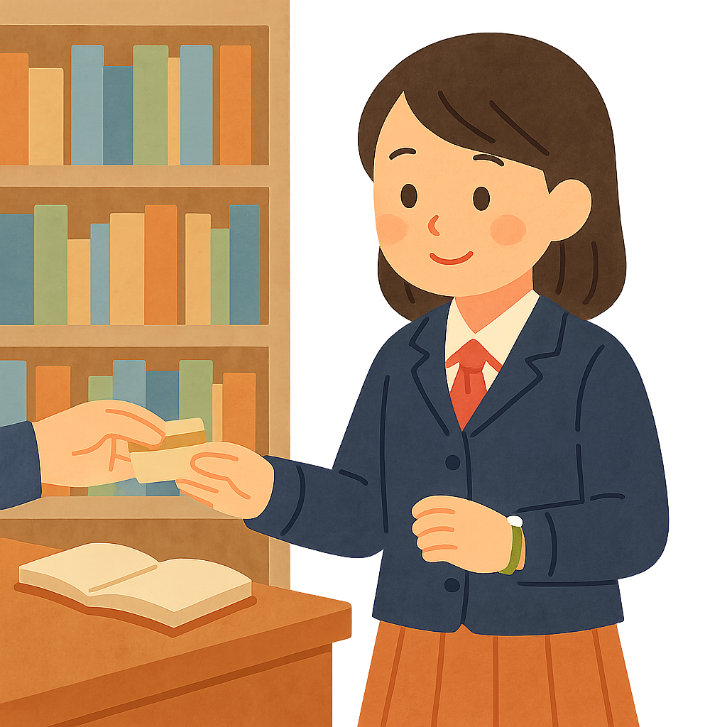 학교도서관에서 책빌리는모습