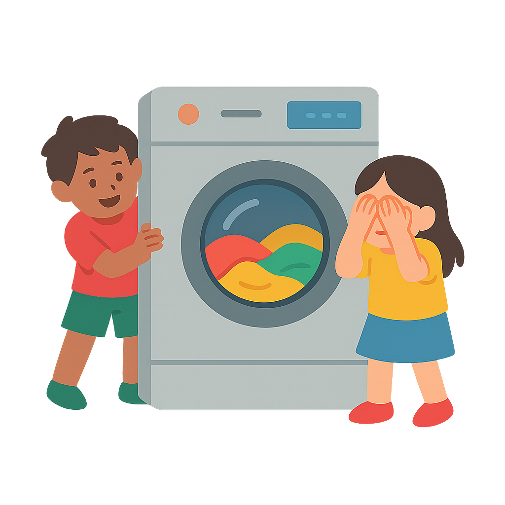 세탁기 주변에서 노는아이들