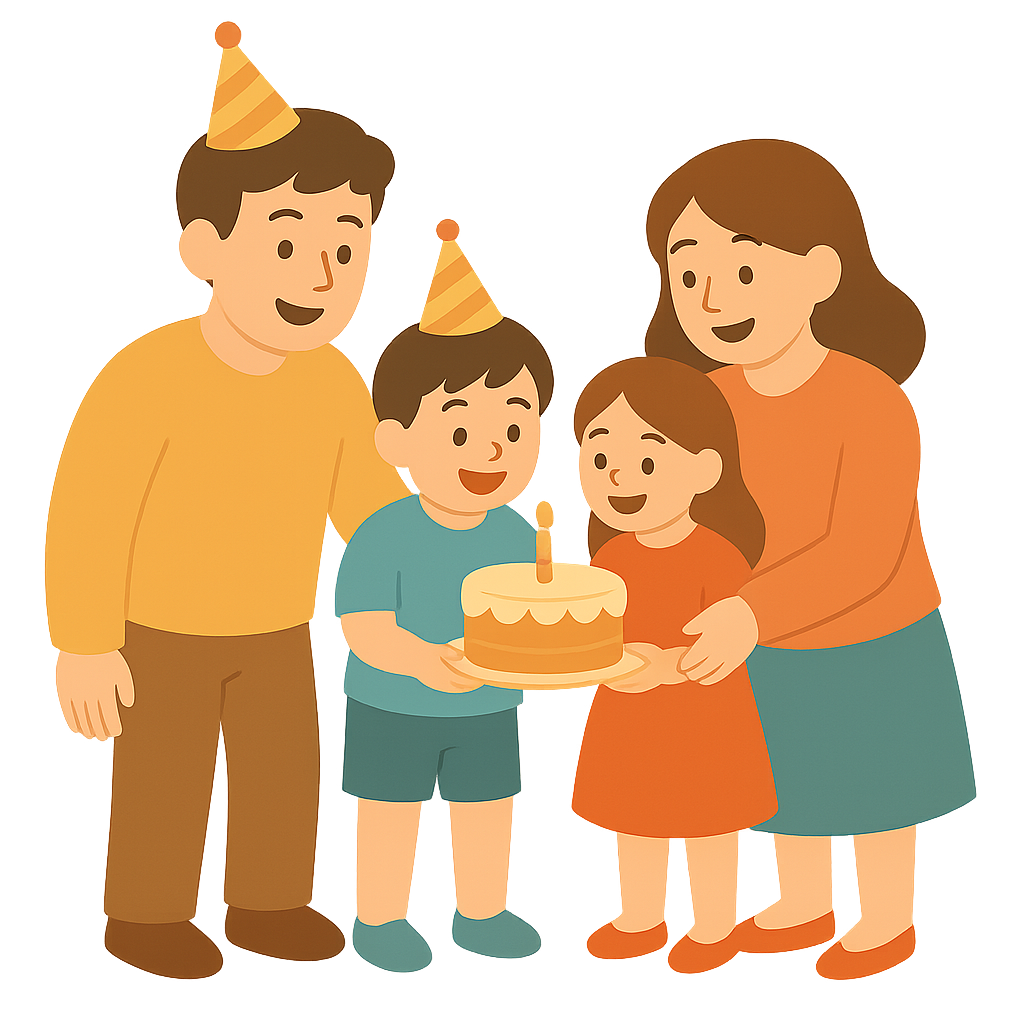 케잌으로 생일축하하는 모습