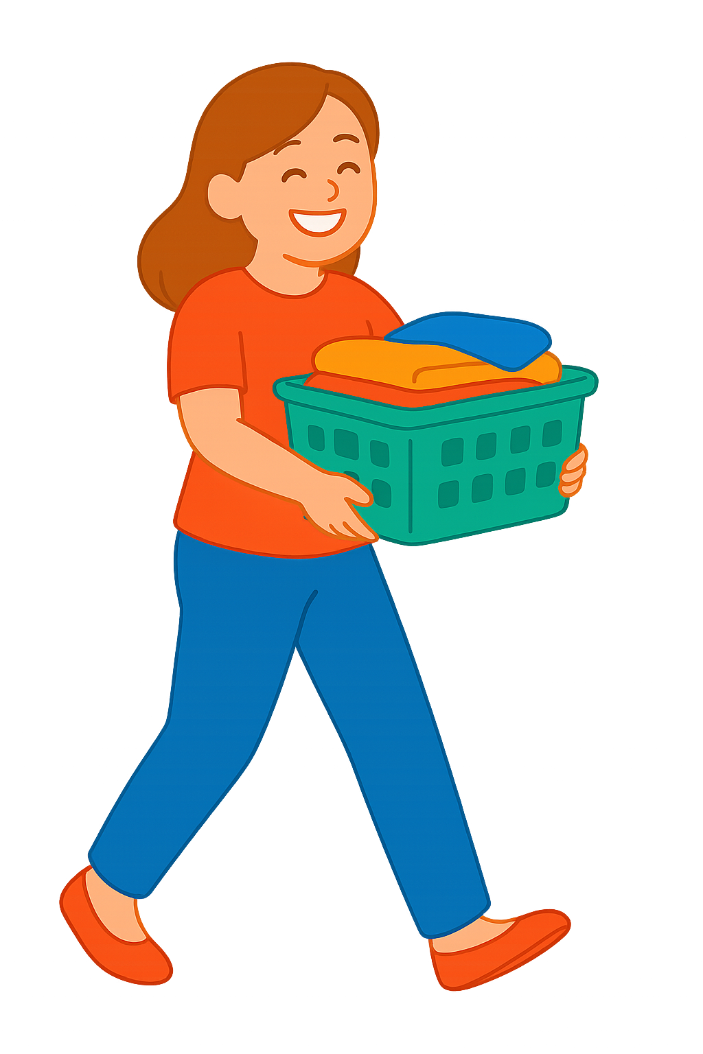 빨래바구니를 들고 이동하는모습