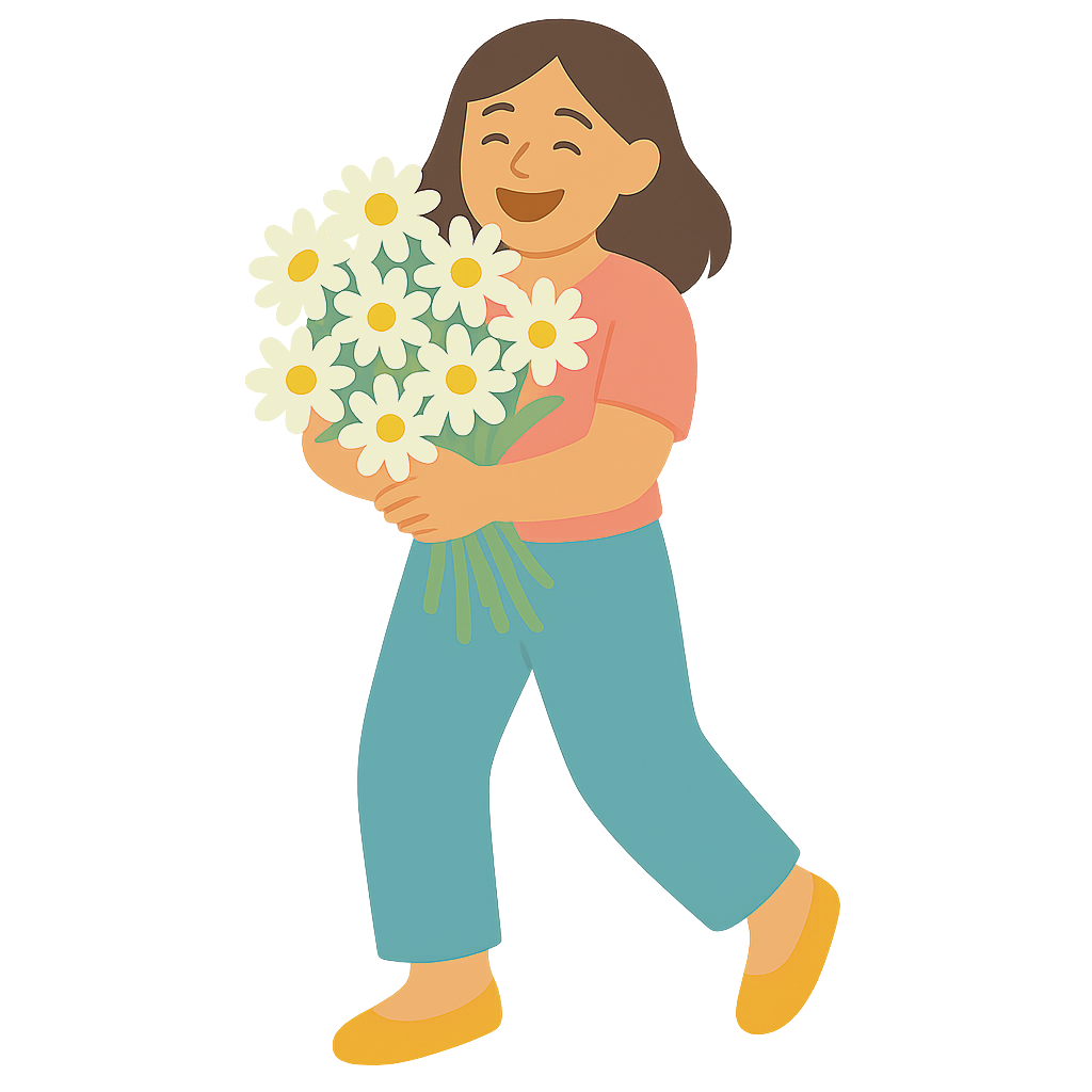 데이지꽃을 가득안고있는 모습