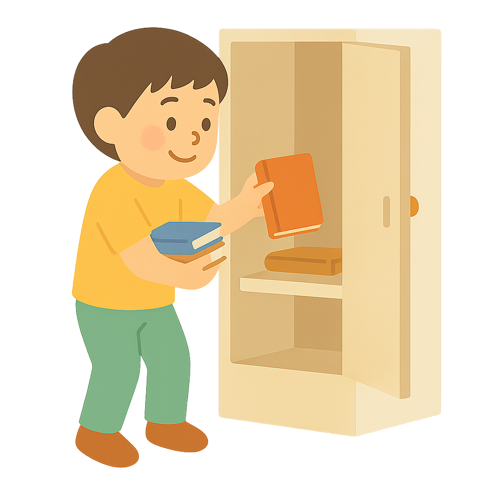 사물함에 책넣는모습