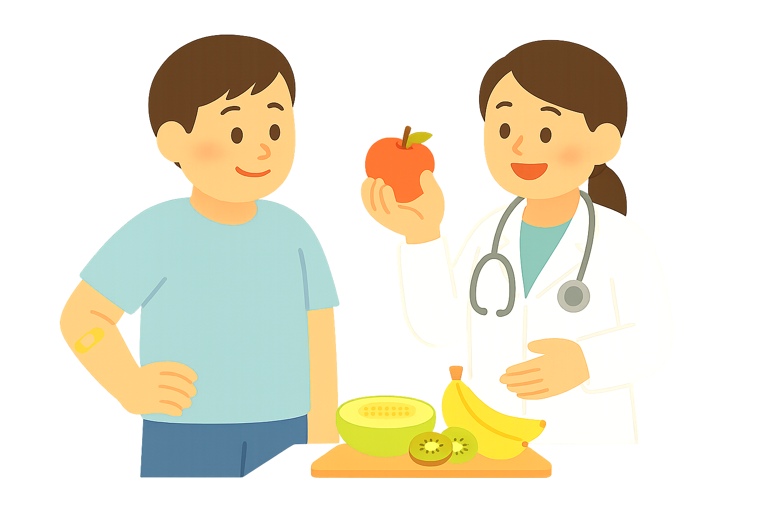 건강을 위해 과일의효능 듣는모습