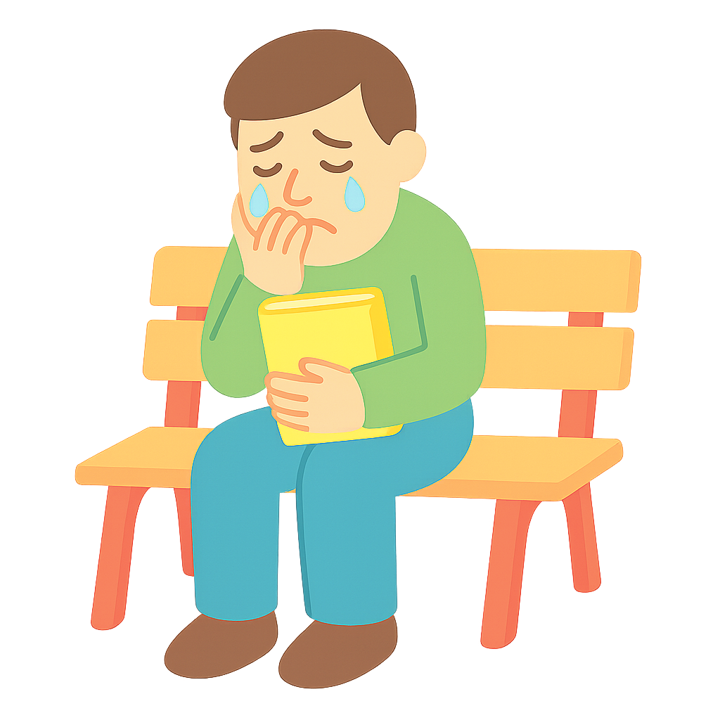 의자에 앉아 눈물흘리는 장면