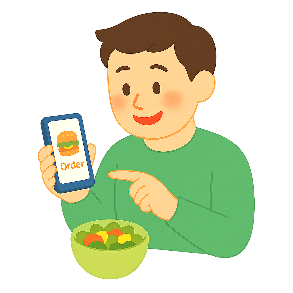 배달앱에서 메뉴고르는모습