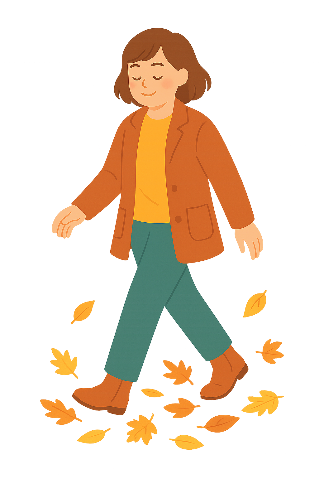 낙엽을 밟으며 걷는모습