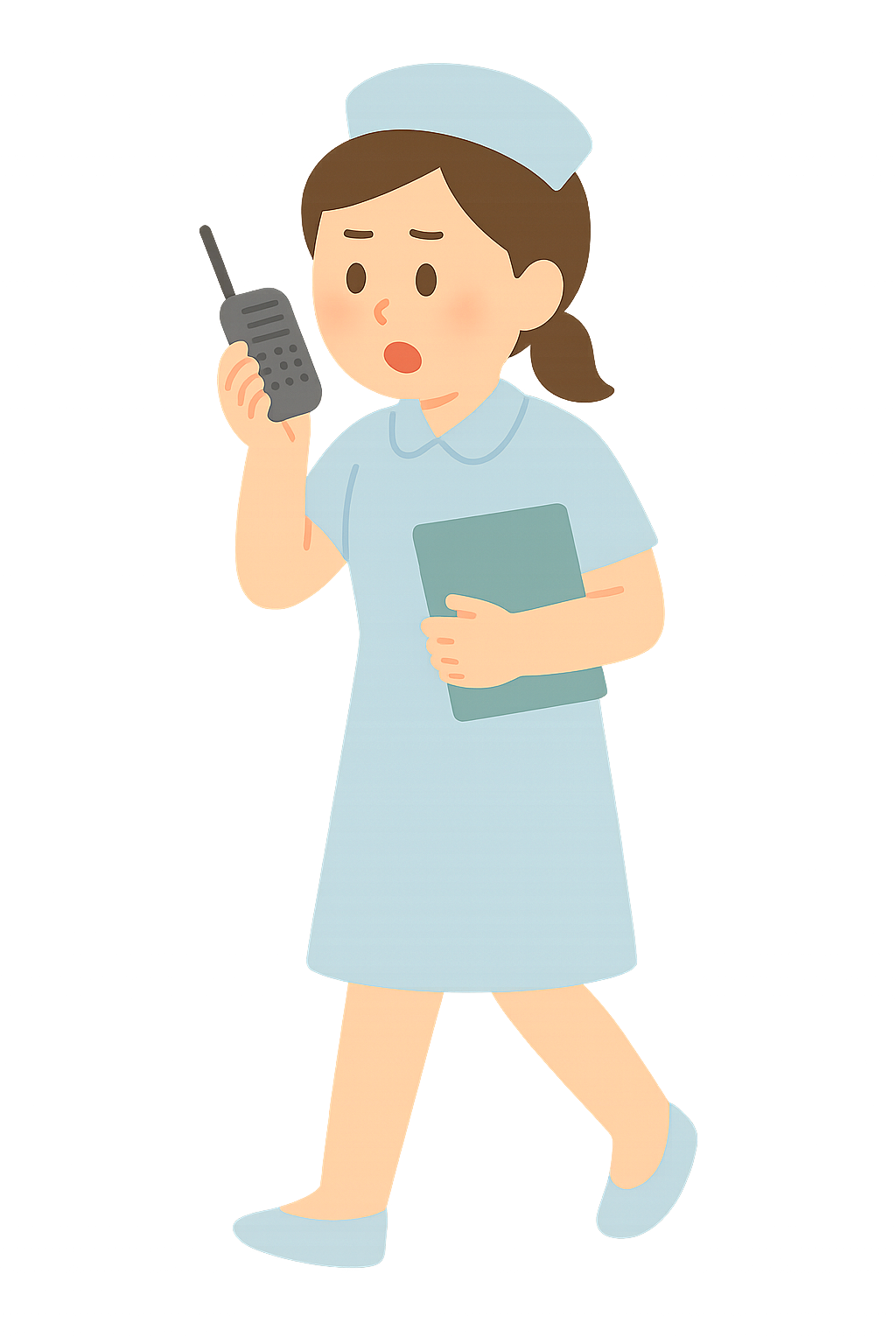 무전기를 들고 보고하는간호사