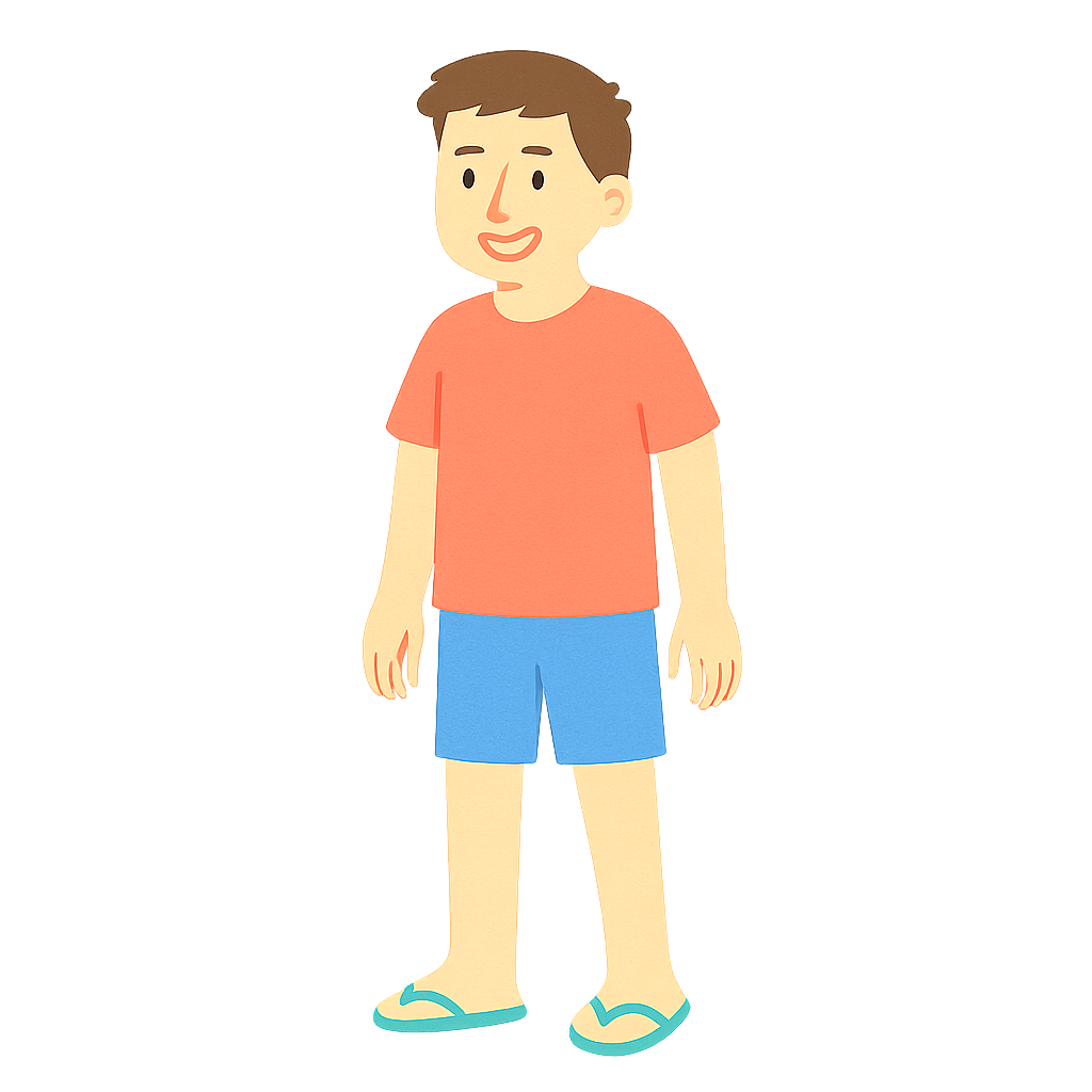 반바지를 입고 슬리퍼신은 모습