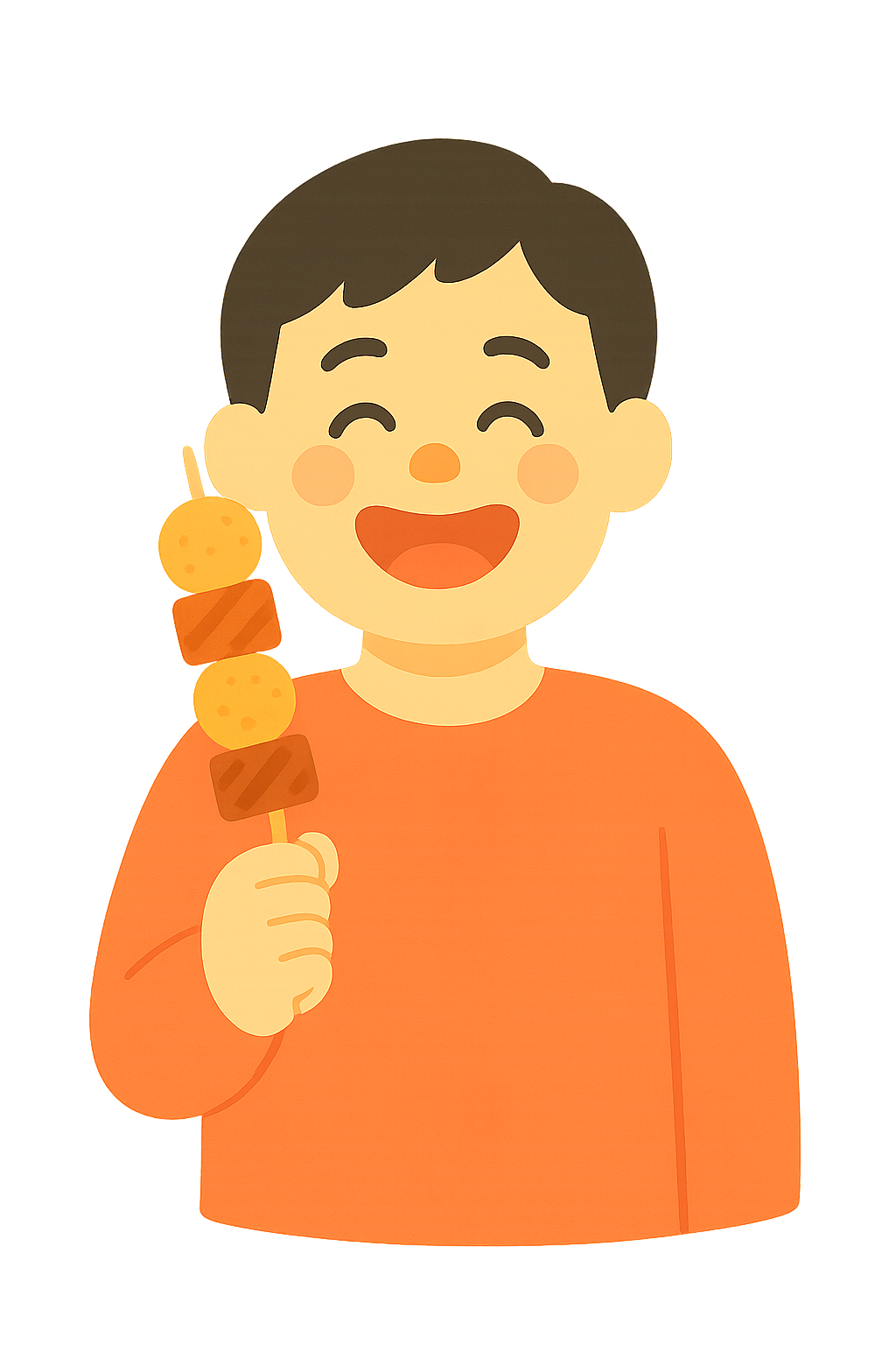 꼬치구이를 들고 좋아하는모습