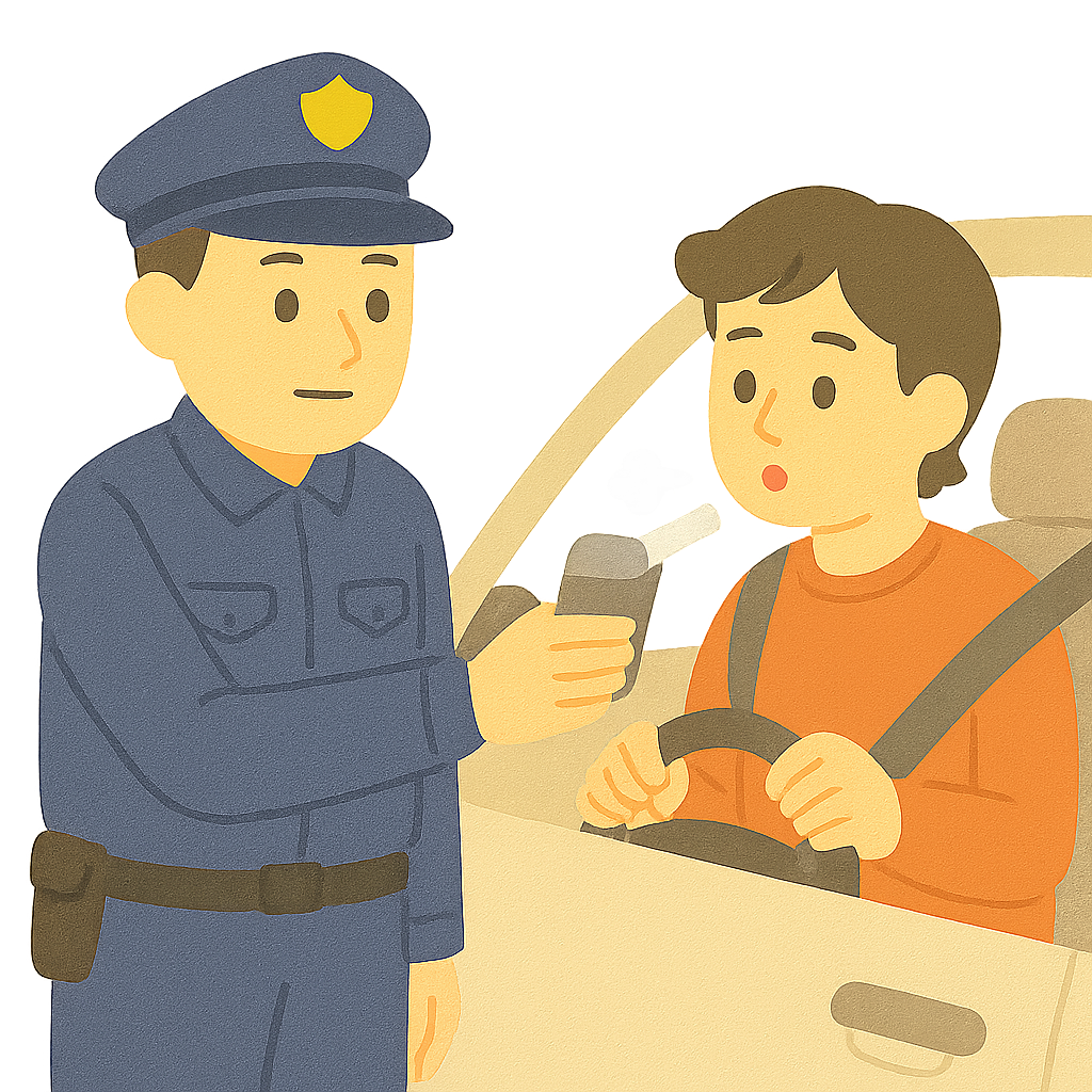 도로에서 음주측정하는 모습