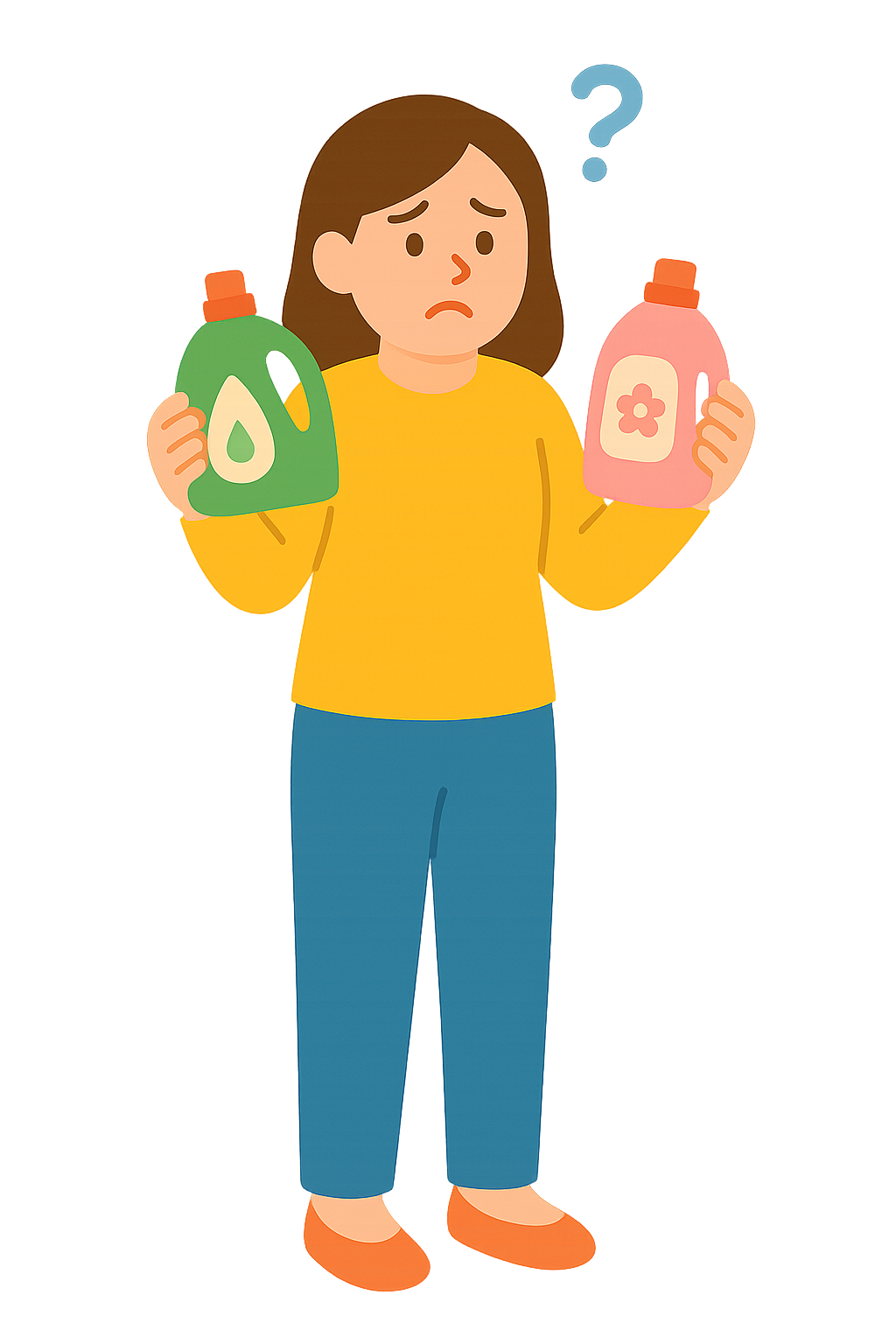 세제를 두고 고민하는 모습