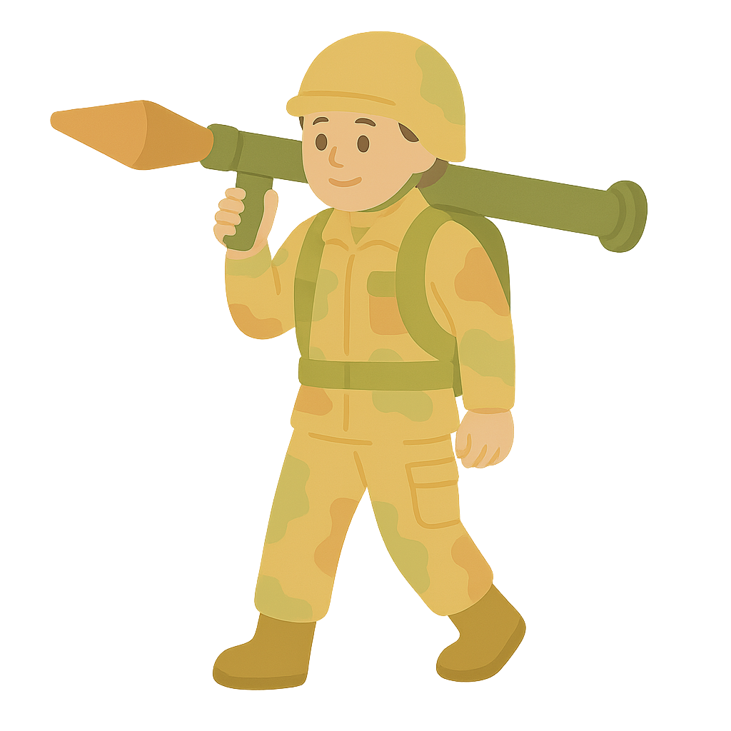 미사일을 어꺠에 매고 걷는 모습