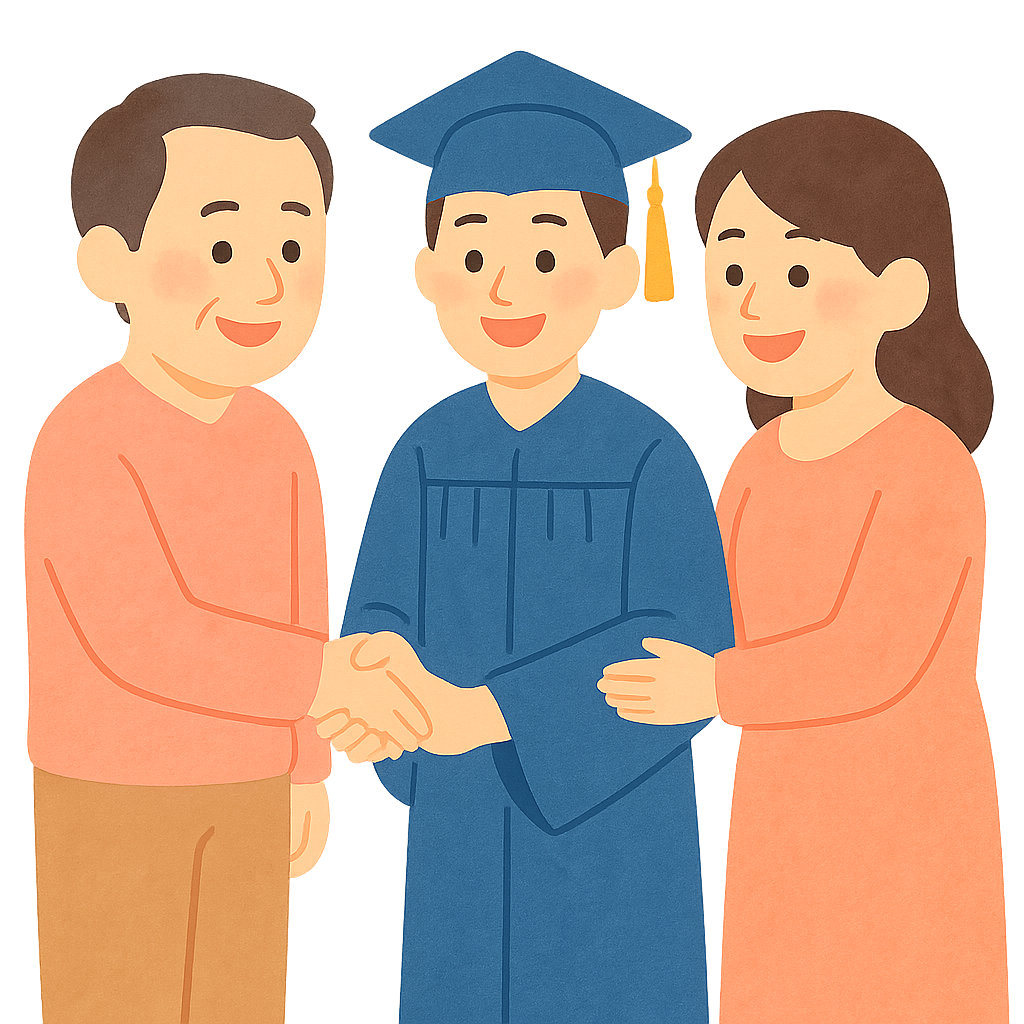 졸업가운입고 부모와 사진는모습